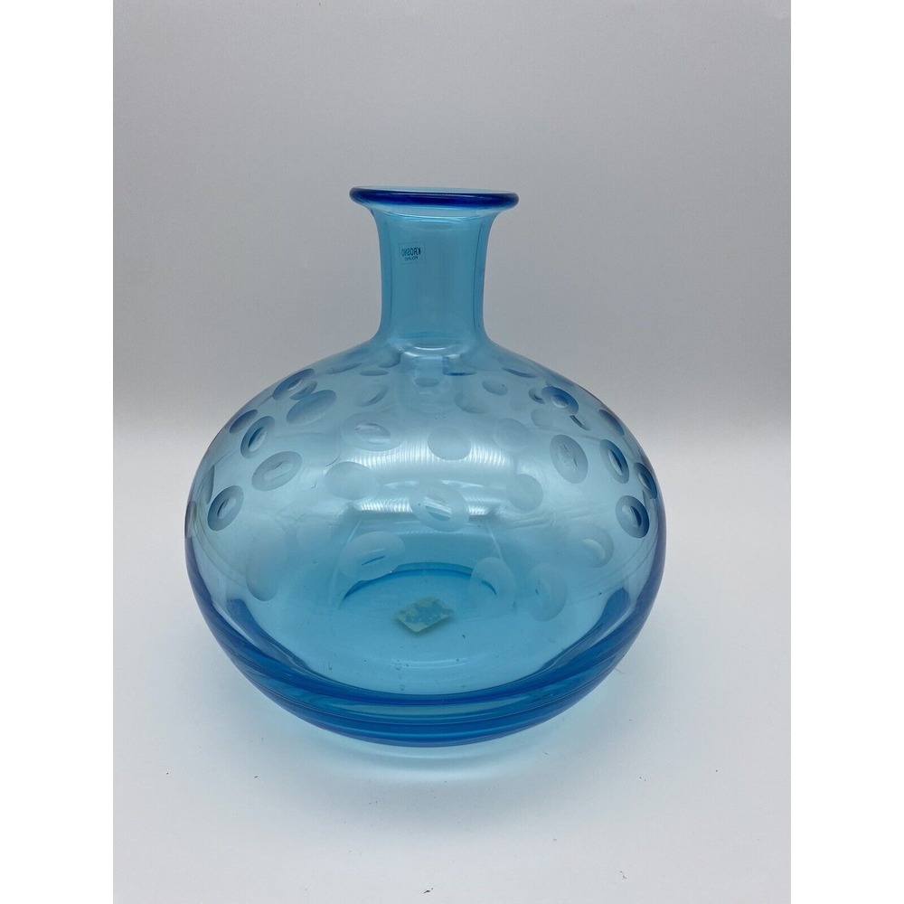 Crate & Barrel Light BlueGlass Vase Krosno Poland Morocco Thumb Print 8" Bulb